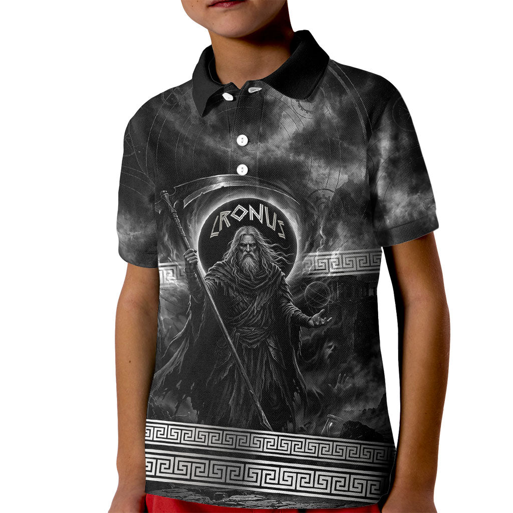 Cronus Father Of Gods Greek Kid Polo Shirt Titan Leader Cronus Scythe Greek Key Art