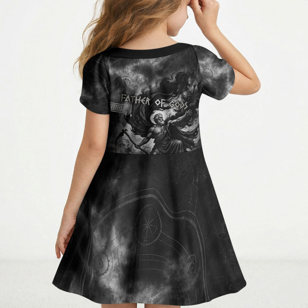 Cronus Father Of Gods Greek Kid Short Sleeve Dress Titan Leader Cronus Scythe Greek Key Art