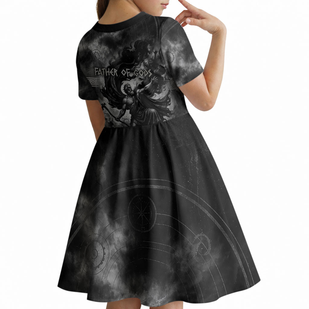 Cronus Father Of Gods Greek Kid Short Sleeve Dress Titan Leader Cronus Scythe Greek Key Art