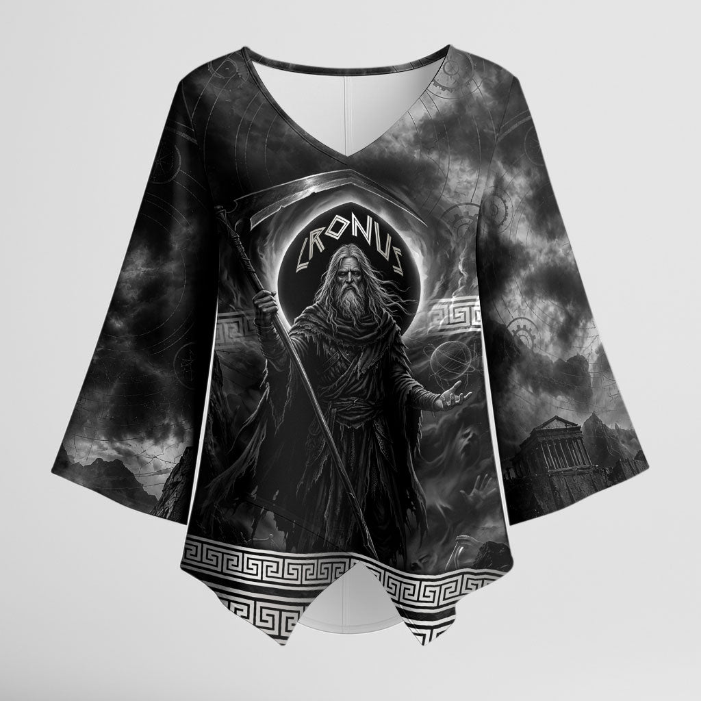 Cronus Father Of Gods Greek Kimono Sleeve Blouse Titan Leader Cronus Scythe Greek Key Art