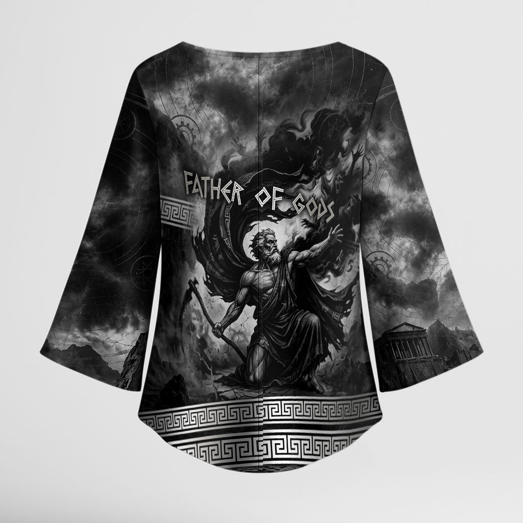 Cronus Father Of Gods Greek Kimono Sleeve Blouse Titan Leader Cronus Scythe Greek Key Art