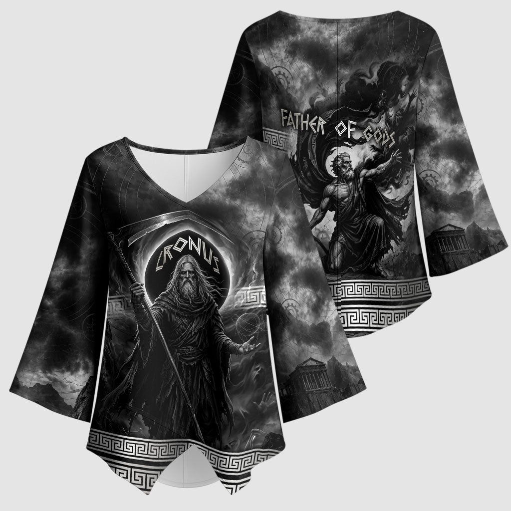 Cronus Father Of Gods Greek Kimono Sleeve Blouse Titan Leader Cronus Scythe Greek Key Art