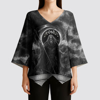 Cronus Father Of Gods Greek Kimono Sleeve Blouse Titan Leader Cronus Scythe Greek Key Art