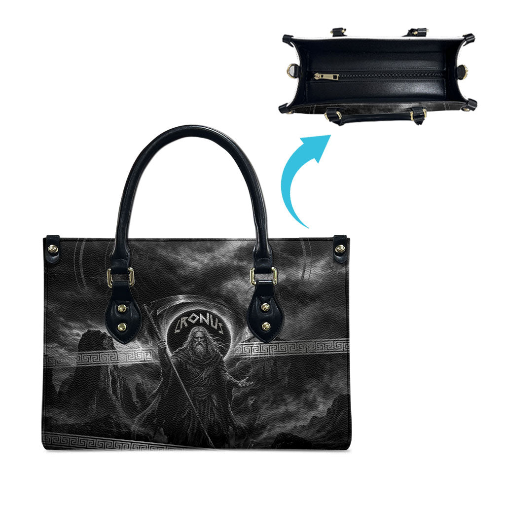Cronus Father Of Gods Greek Leather Bag Titan Leader Cronus Scythe Greek Key Art