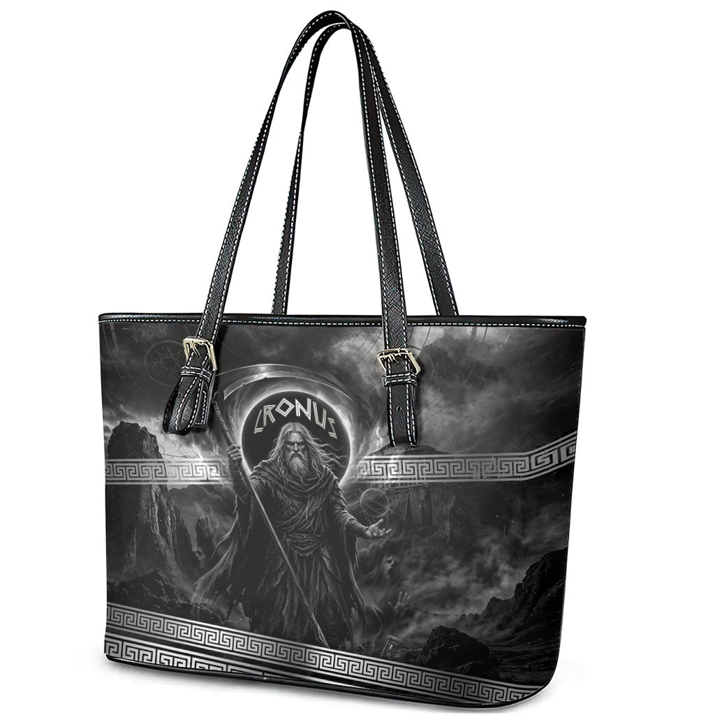 Cronus Father Of Gods Greek Leather Tote Bag Titan Leader Cronus Scythe Greek Key Art