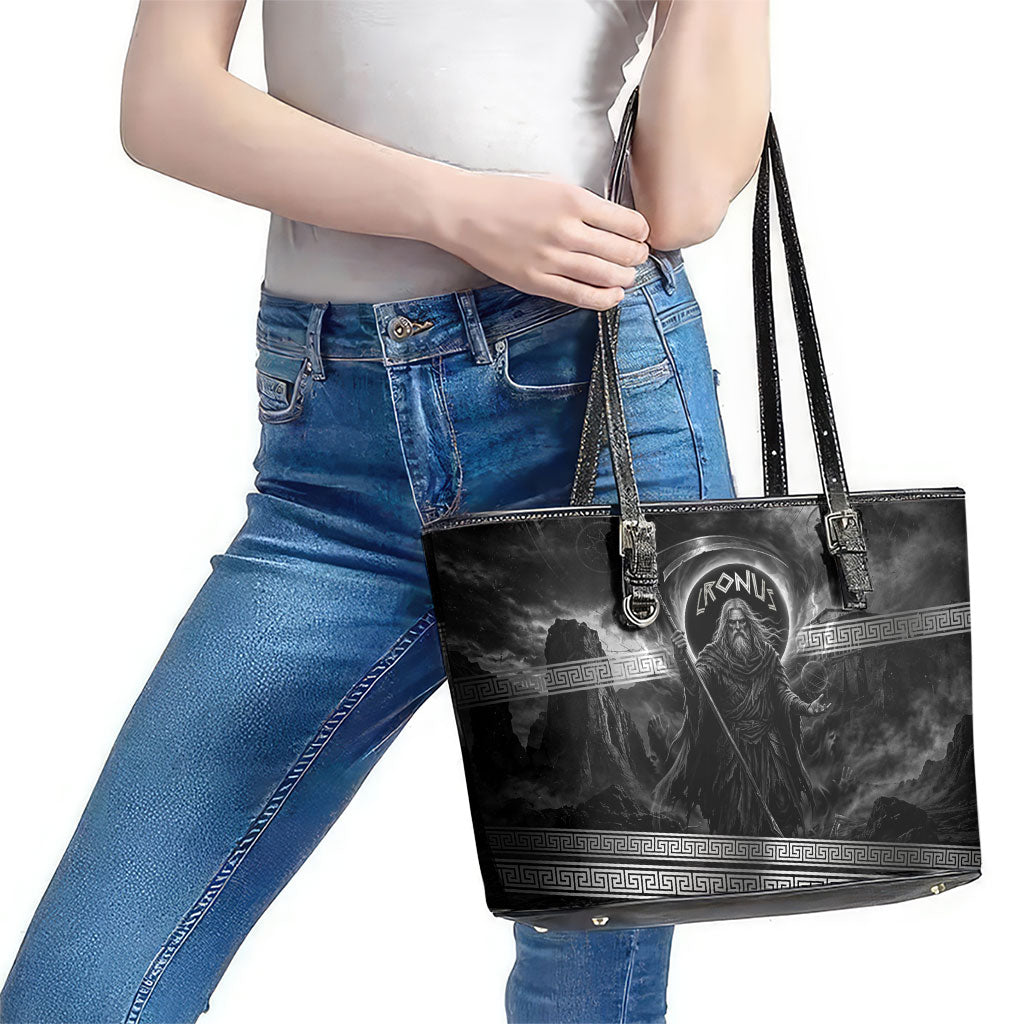Cronus Father Of Gods Greek Leather Tote Bag Titan Leader Cronus Scythe Greek Key Art