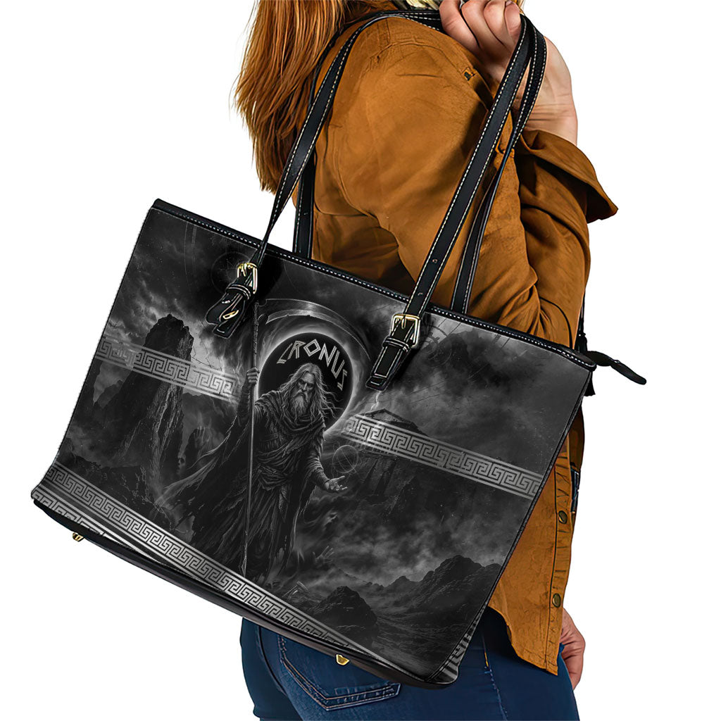 Cronus Father Of Gods Greek Leather Tote Bag Titan Leader Cronus Scythe Greek Key Art