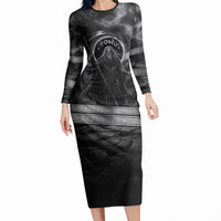 Cronus Father Of Gods Greek Long Sleeve Bodycon Dress Titan Leader Cronus Scythe Greek Key Art