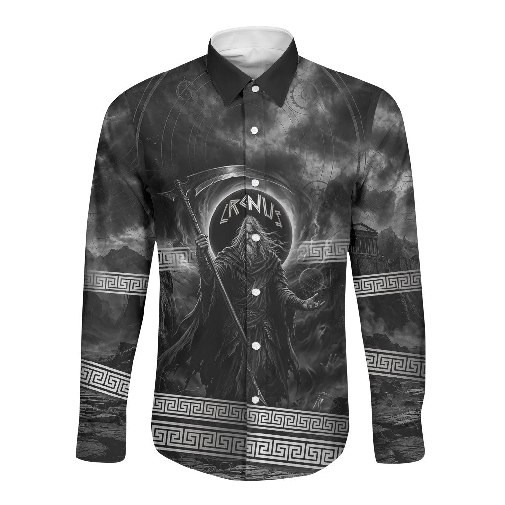 Cronus Father Of Gods Greek Long Sleeve Button Shirt Titan Leader Cronus Scythe Greek Key Art