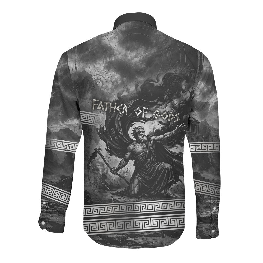 Cronus Father Of Gods Greek Long Sleeve Button Shirt Titan Leader Cronus Scythe Greek Key Art