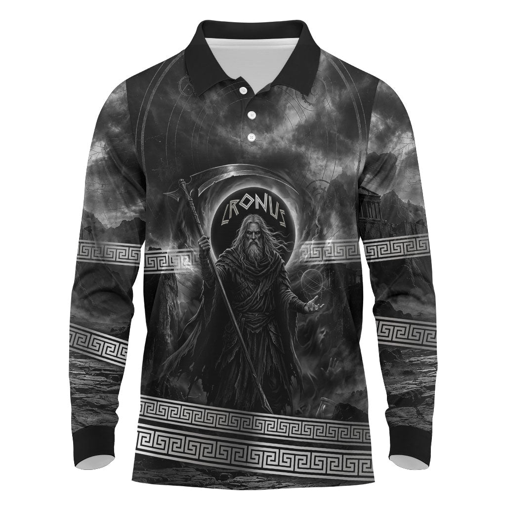 Cronus Father Of Gods Greek Long Sleeve Polo Shirt Titan Leader Cronus Scythe Greek Key Art