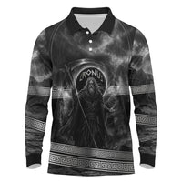 Cronus Father Of Gods Greek Long Sleeve Polo Shirt Titan Leader Cronus Scythe Greek Key Art