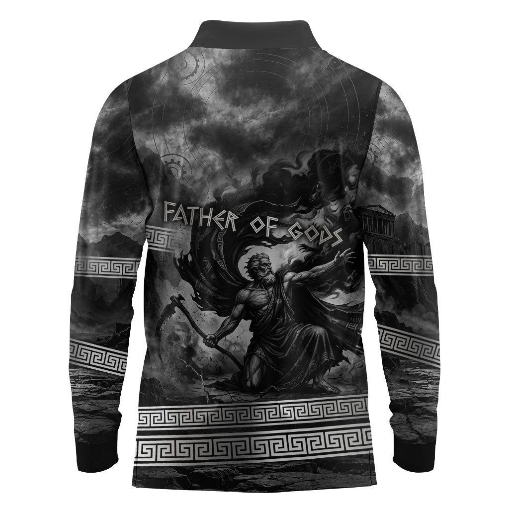 Cronus Father Of Gods Greek Long Sleeve Polo Shirt Titan Leader Cronus Scythe Greek Key Art