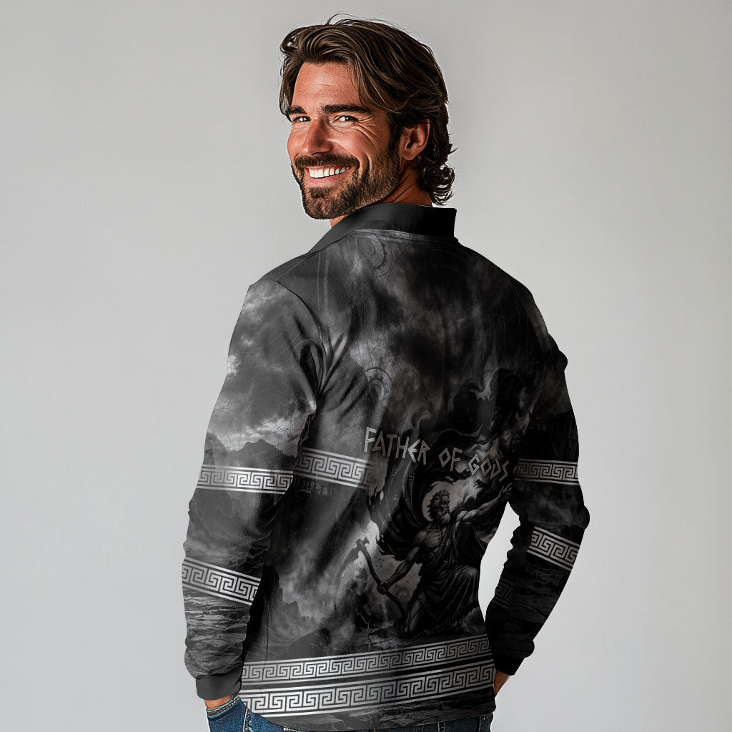 Cronus Father Of Gods Greek Long Sleeve Polo Shirt Titan Leader Cronus Scythe Greek Key Art