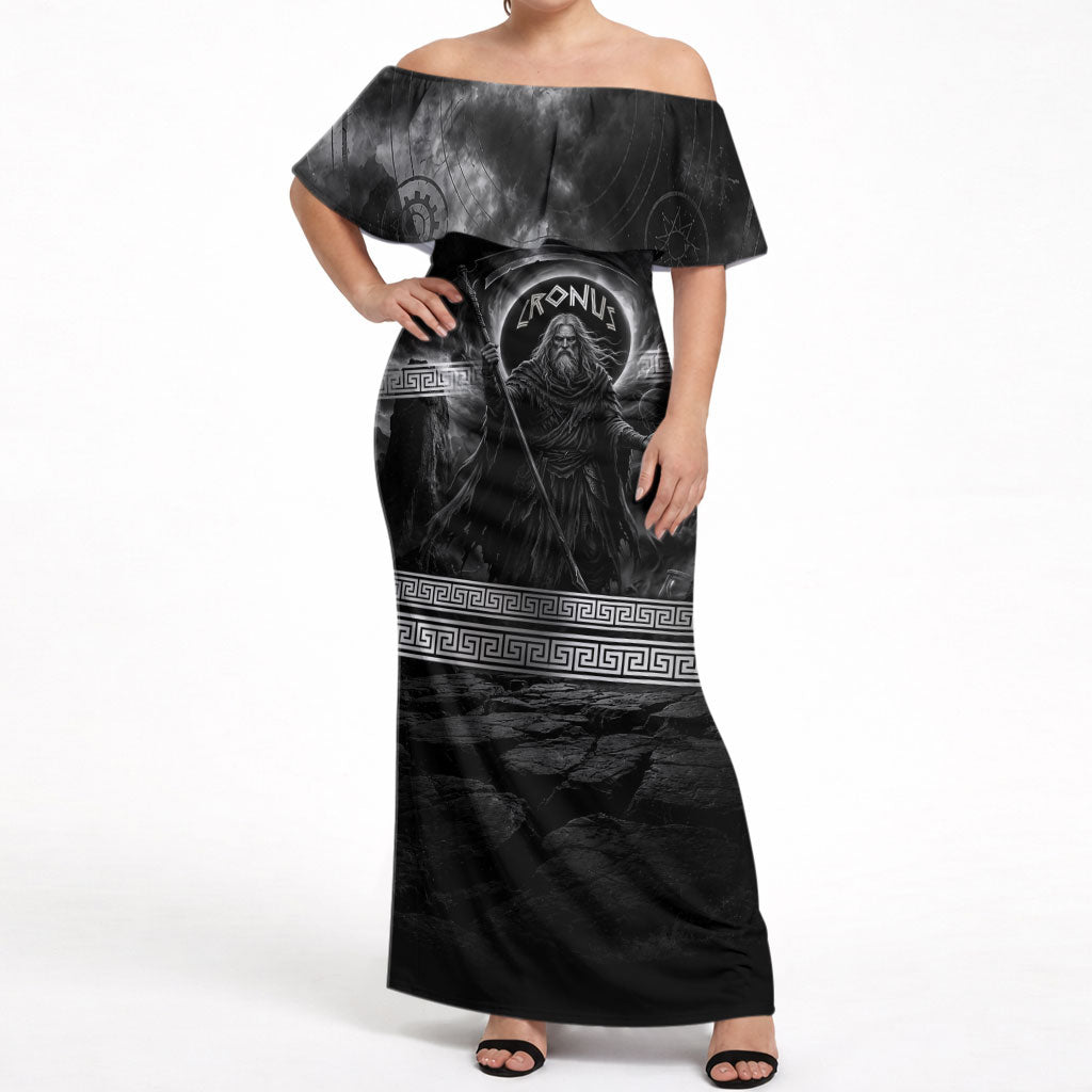Cronus Father Of Gods Greek Off Shoulder Maxi Dress Titan Leader Cronus Scythe Greek Key Art