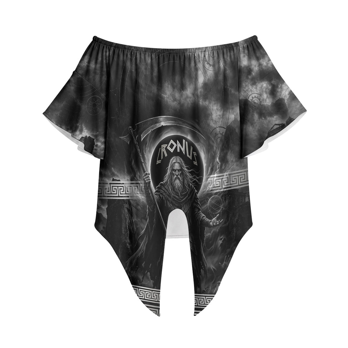 Cronus Father Of Gods Greek Off Shoulder Wrap Waist Top Titan Leader Cronus Scythe Greek Key Art