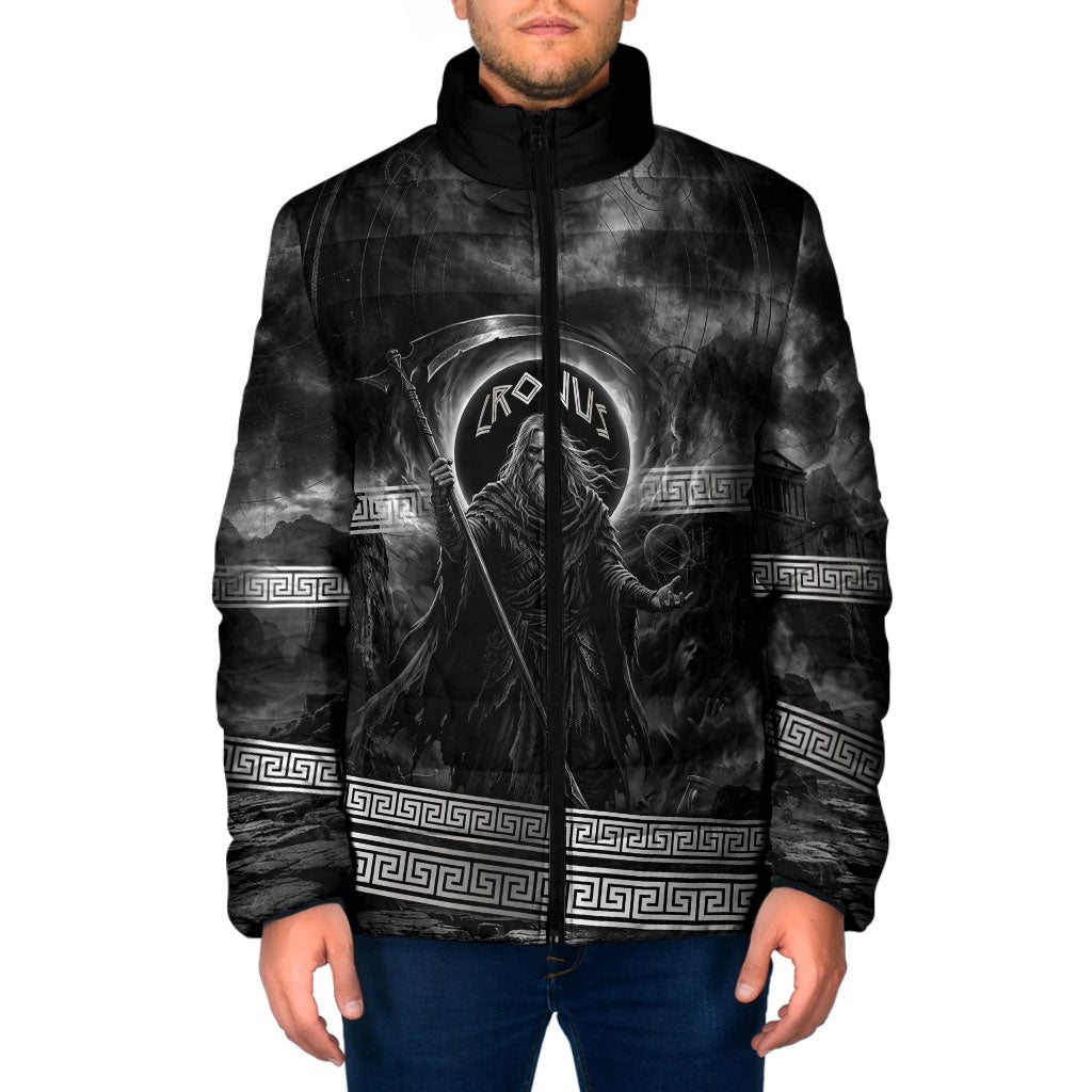 Cronus Father Of Gods Greek Padded Jacket Titan Leader Cronus Scythe Greek Key Art