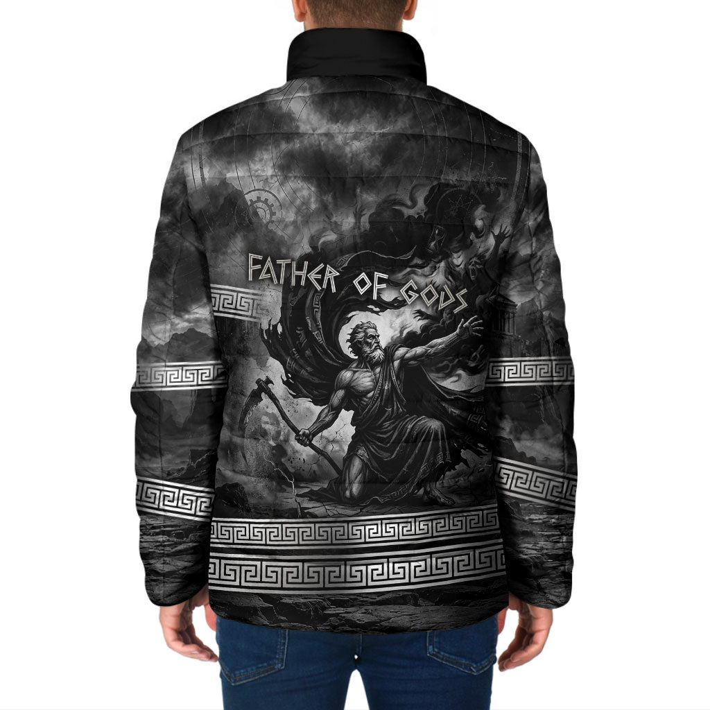 Cronus Father Of Gods Greek Padded Jacket Titan Leader Cronus Scythe Greek Key Art