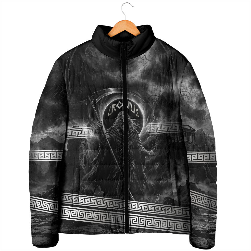 Cronus Father Of Gods Greek Padded Jacket Titan Leader Cronus Scythe Greek Key Art
