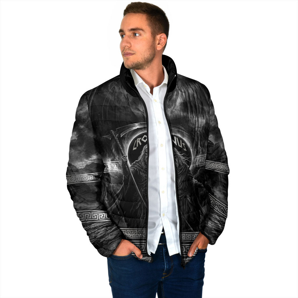 Cronus Father Of Gods Greek Padded Jacket Titan Leader Cronus Scythe Greek Key Art