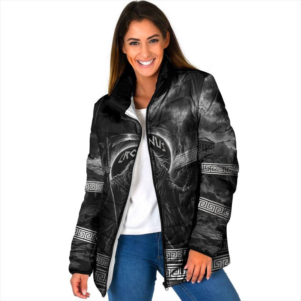 Cronus Father Of Gods Greek Padded Jacket Titan Leader Cronus Scythe Greek Key Art
