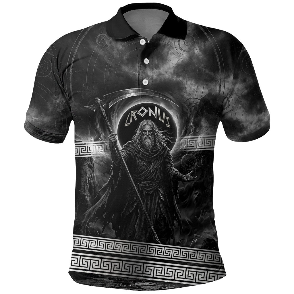 Cronus Father Of Gods Greek Polo Shirt Titan Leader Cronus Scythe Greek Key Art