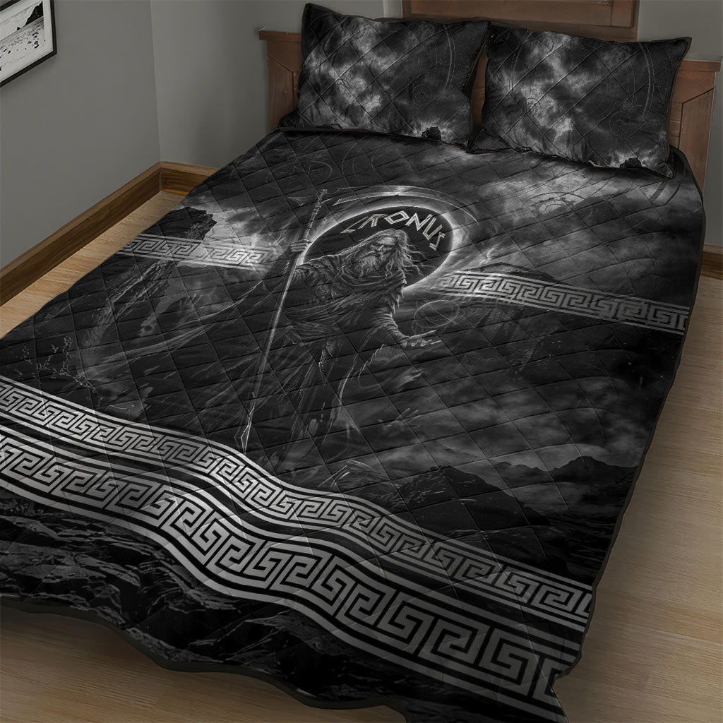Cronus Father Of Gods Greek Quilt Bed Set Titan Leader Cronus Scythe Greek Key Art