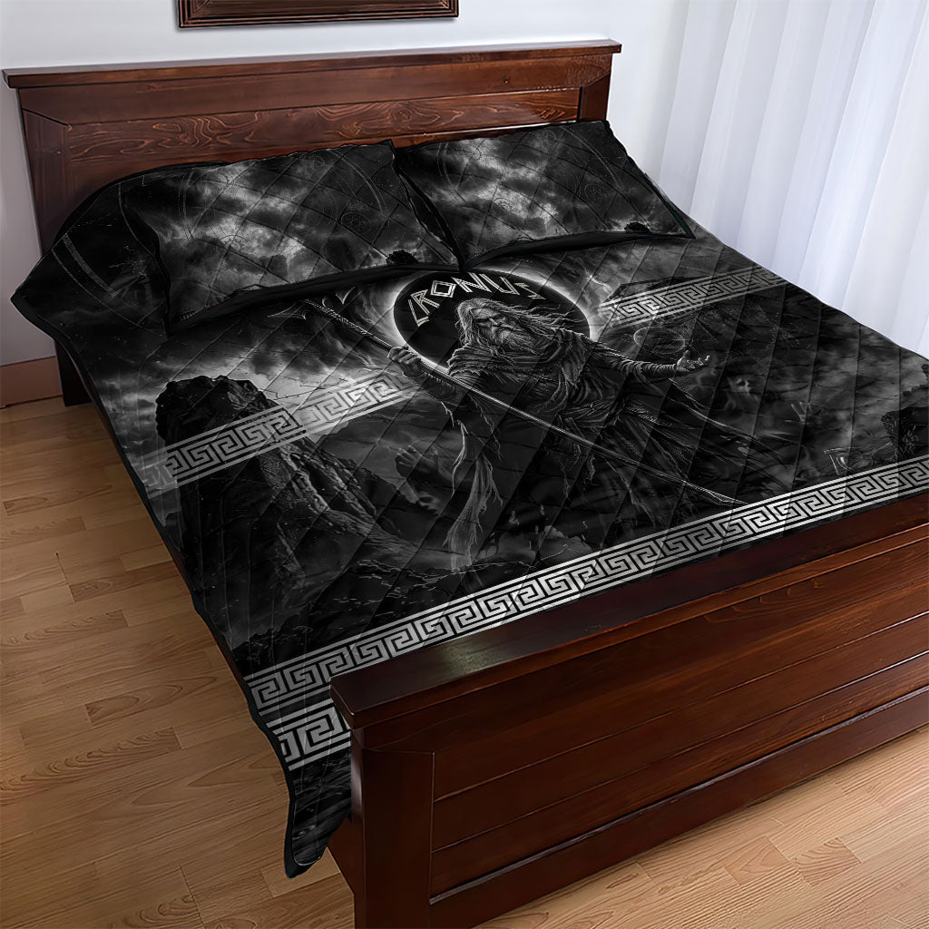 Cronus Father Of Gods Greek Quilt Bed Set Titan Leader Cronus Scythe Greek Key Art