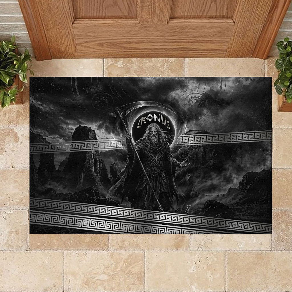 Cronus Father Of Gods Greek Rubber Doormat Titan Leader Cronus Scythe Greek Key Art