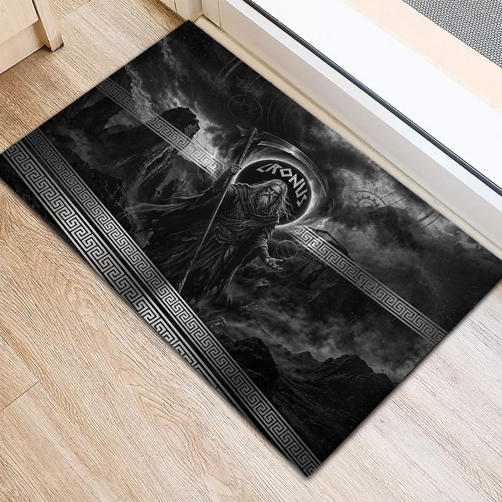 Cronus Father Of Gods Greek Rubber Doormat Titan Leader Cronus Scythe Greek Key Art