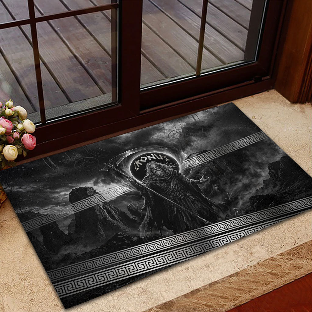 Cronus Father Of Gods Greek Rubber Doormat Titan Leader Cronus Scythe Greek Key Art