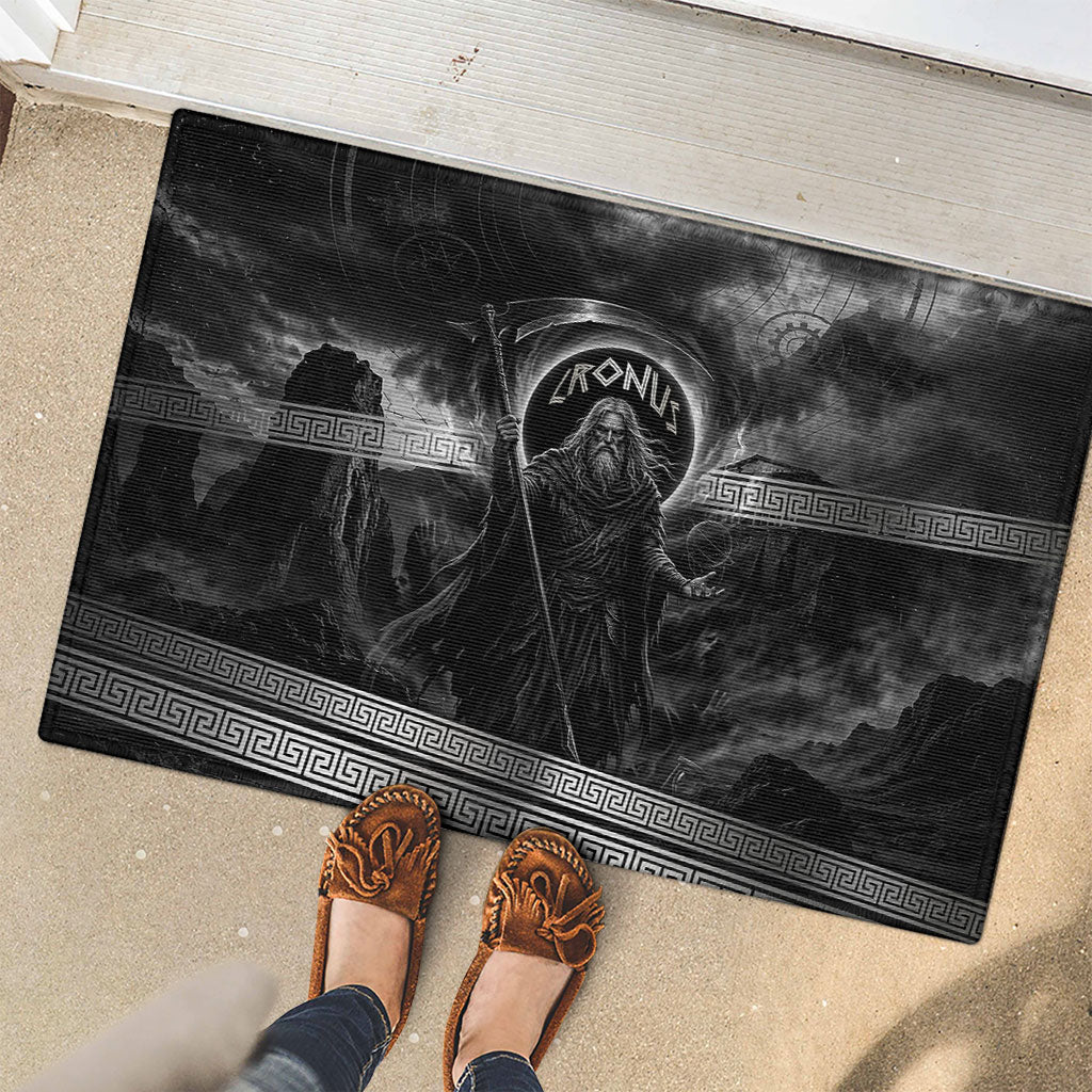 Cronus Father Of Gods Greek Rubber Doormat Titan Leader Cronus Scythe Greek Key Art