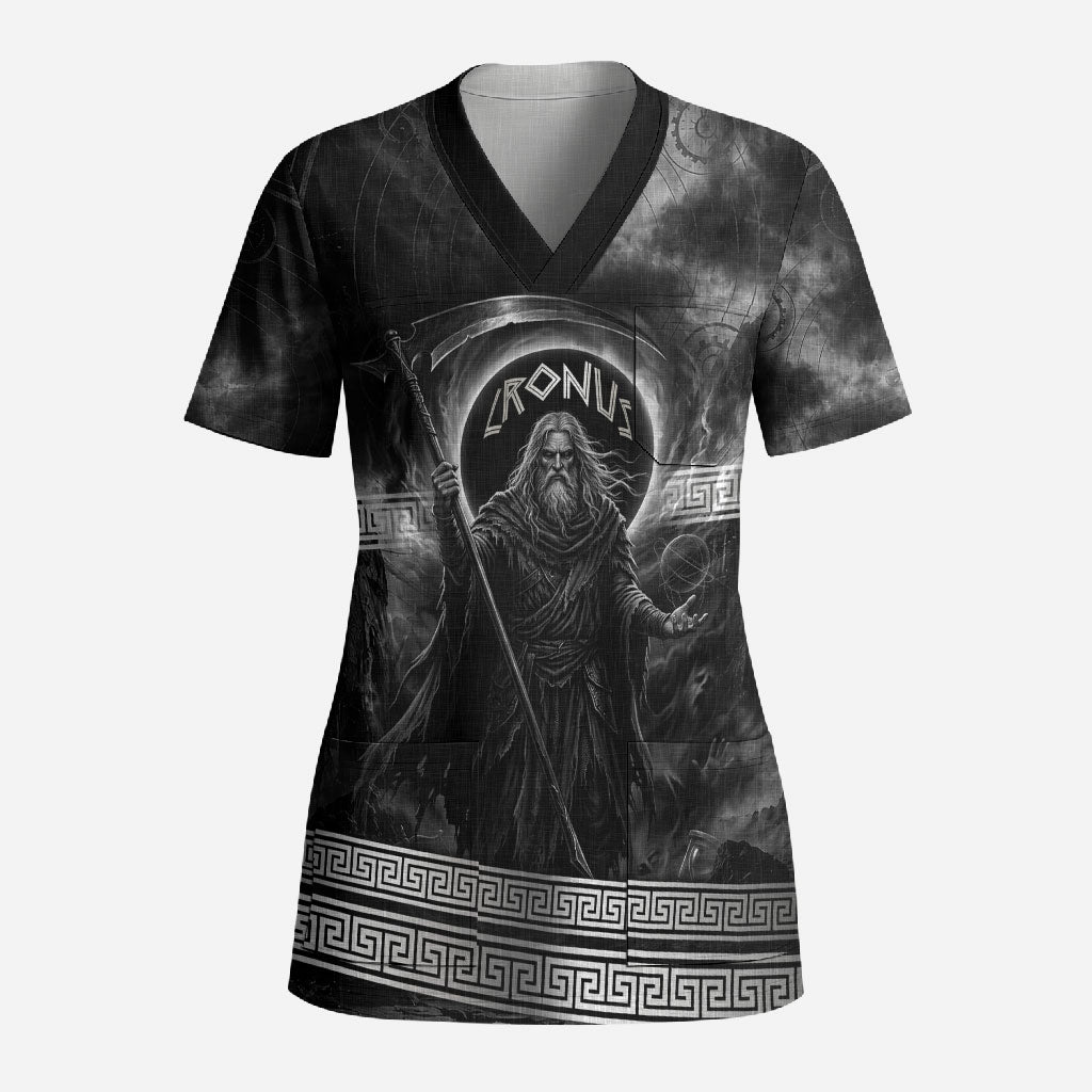 Cronus Father Of Gods Greek Scrub Top Titan Leader Cronus Scythe Greek Key Art