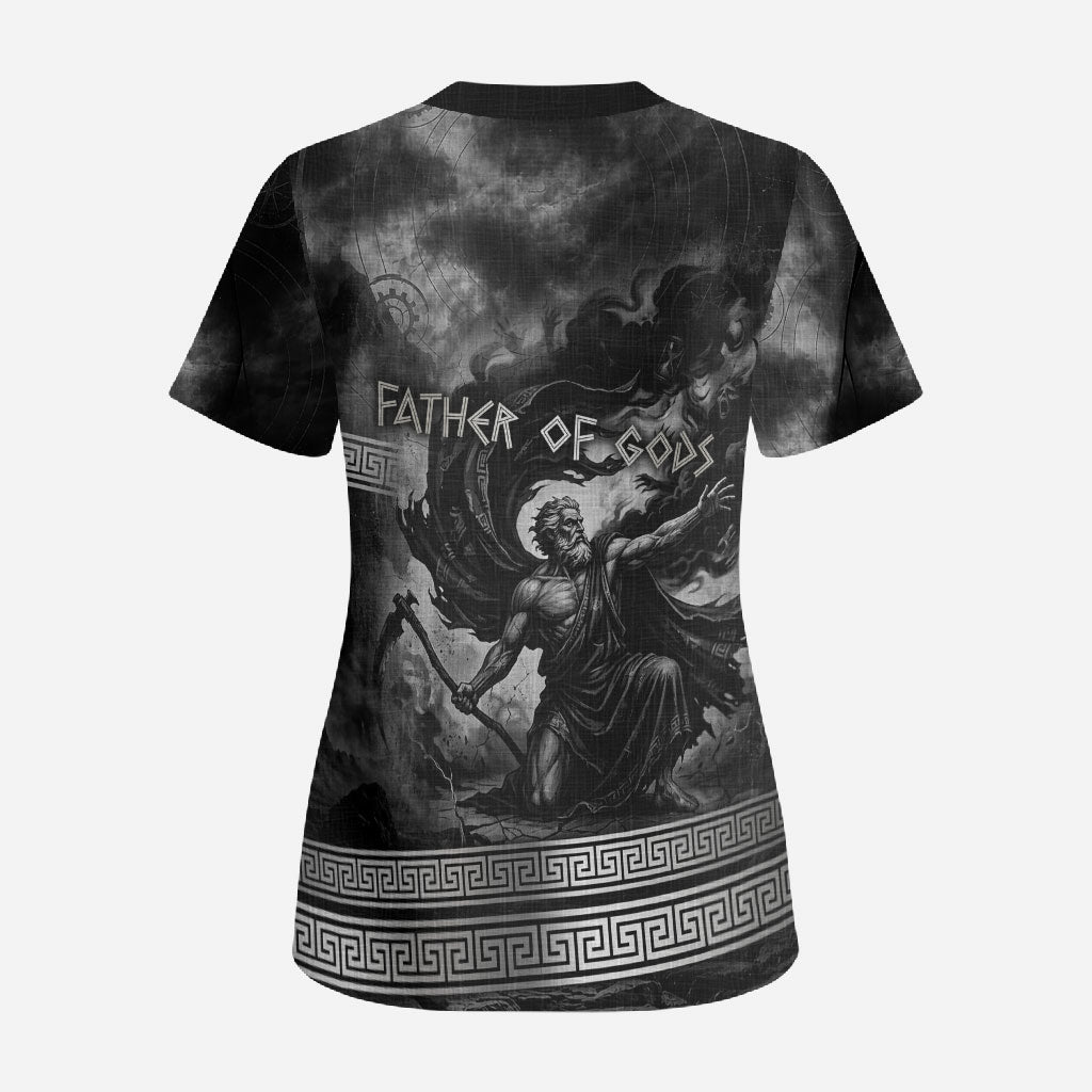 Cronus Father Of Gods Greek Scrub Top Titan Leader Cronus Scythe Greek Key Art