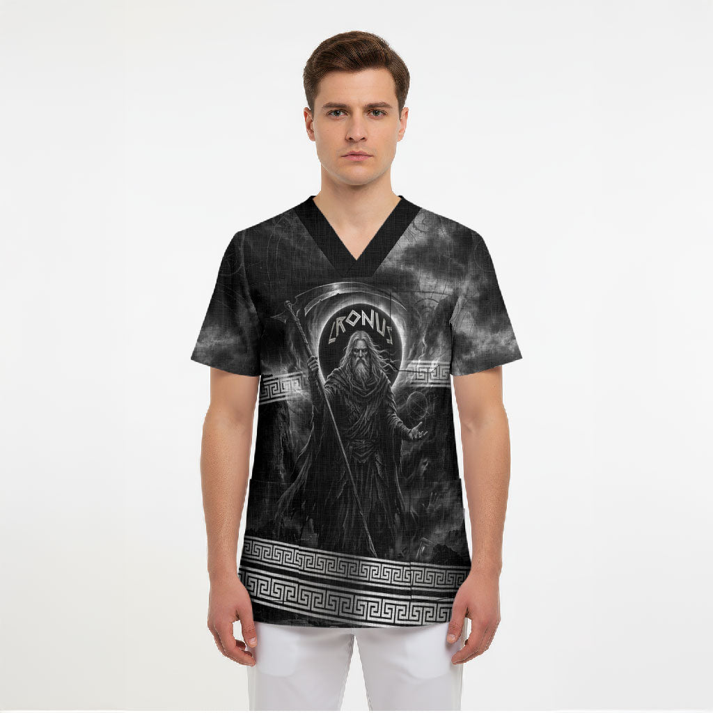 Cronus Father Of Gods Greek Scrub Top Titan Leader Cronus Scythe Greek Key Art