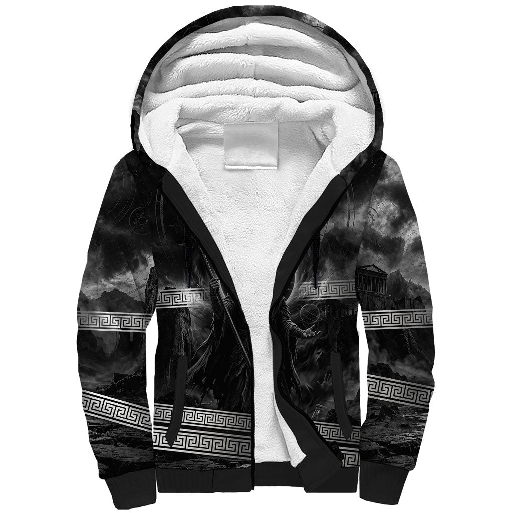 Cronus Father Of Gods Greek Sherpa Hoodie Titan Leader Cronus Scythe Greek Key Art