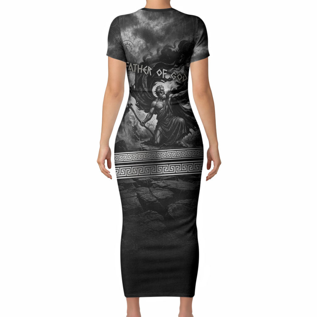 Cronus Father Of Gods Greek Short Sleeve Bodycon Dress Titan Leader Cronus Scythe Greek Key Art