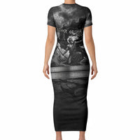 Cronus Father Of Gods Greek Short Sleeve Bodycon Dress Titan Leader Cronus Scythe Greek Key Art