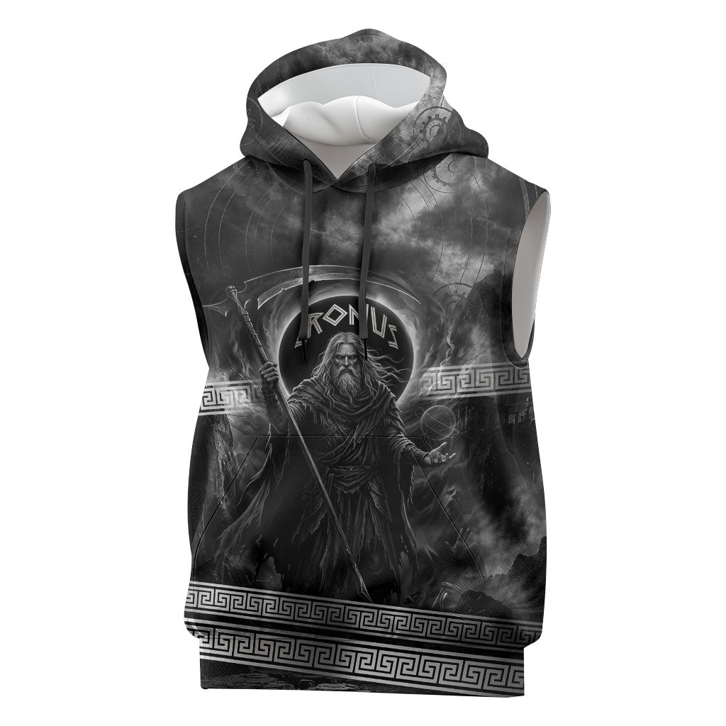 Cronus Father Of Gods Greek Sleeveless Hoodie Titan Leader Cronus Scythe Greek Key Art