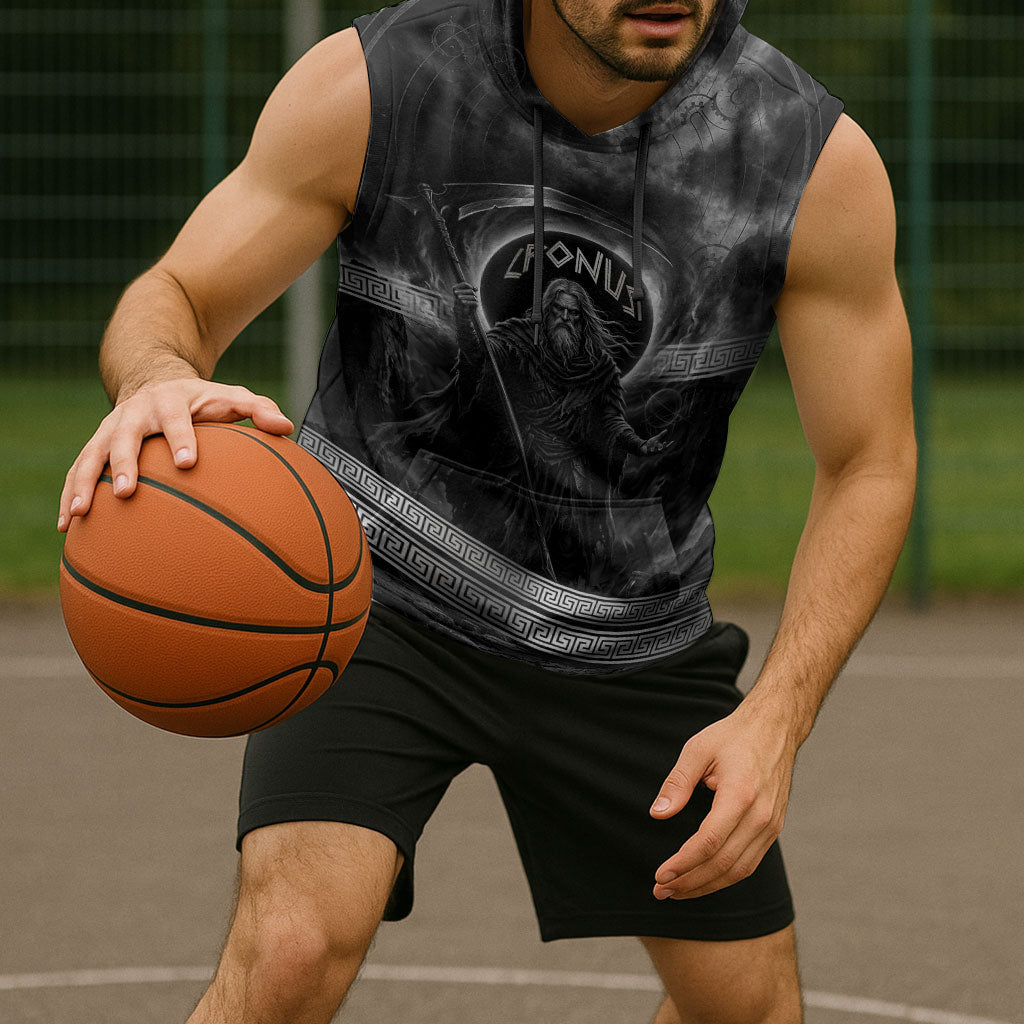 Cronus Father Of Gods Greek Sleeveless Hoodie Titan Leader Cronus Scythe Greek Key Art