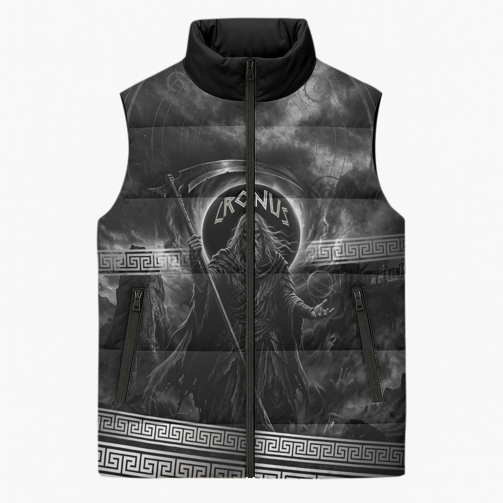Cronus Father Of Gods Greek Sleeveless Puffer Jacket Titan Leader Cronus Scythe Greek Key Art