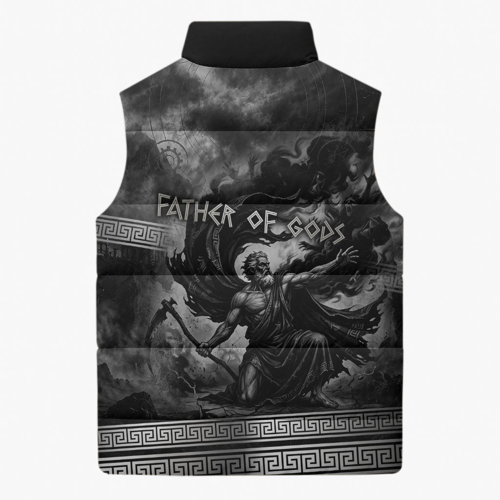 Cronus Father Of Gods Greek Sleeveless Puffer Jacket Titan Leader Cronus Scythe Greek Key Art