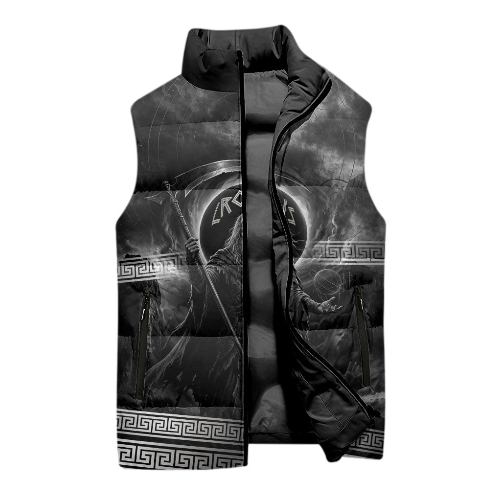Cronus Father Of Gods Greek Sleeveless Puffer Jacket Titan Leader Cronus Scythe Greek Key Art
