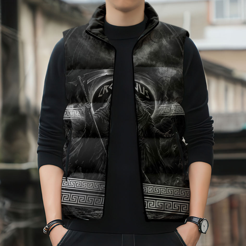 Cronus Father Of Gods Greek Sleeveless Puffer Jacket Titan Leader Cronus Scythe Greek Key Art