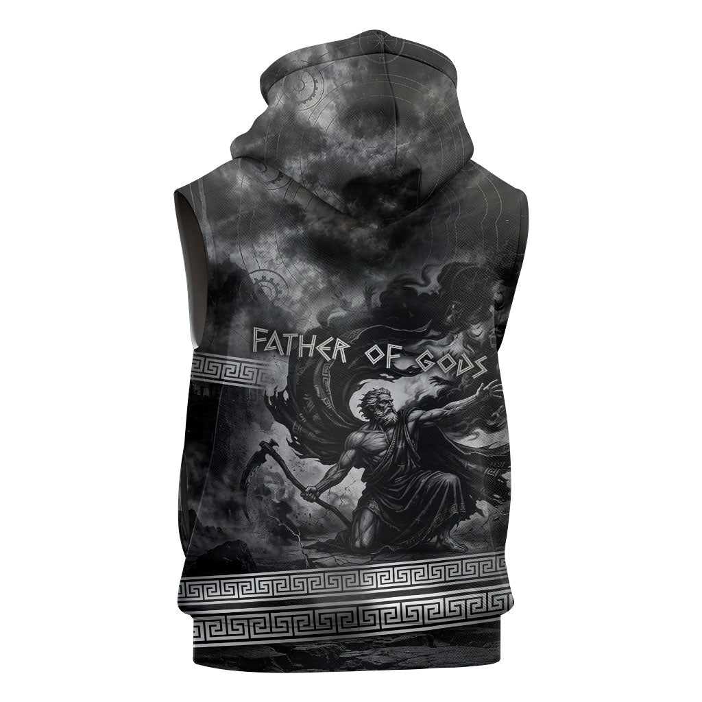 Cronus Father Of Gods Greek Sleeveless Zip Hoodie Titan Leader Cronus Scythe Greek Key Art