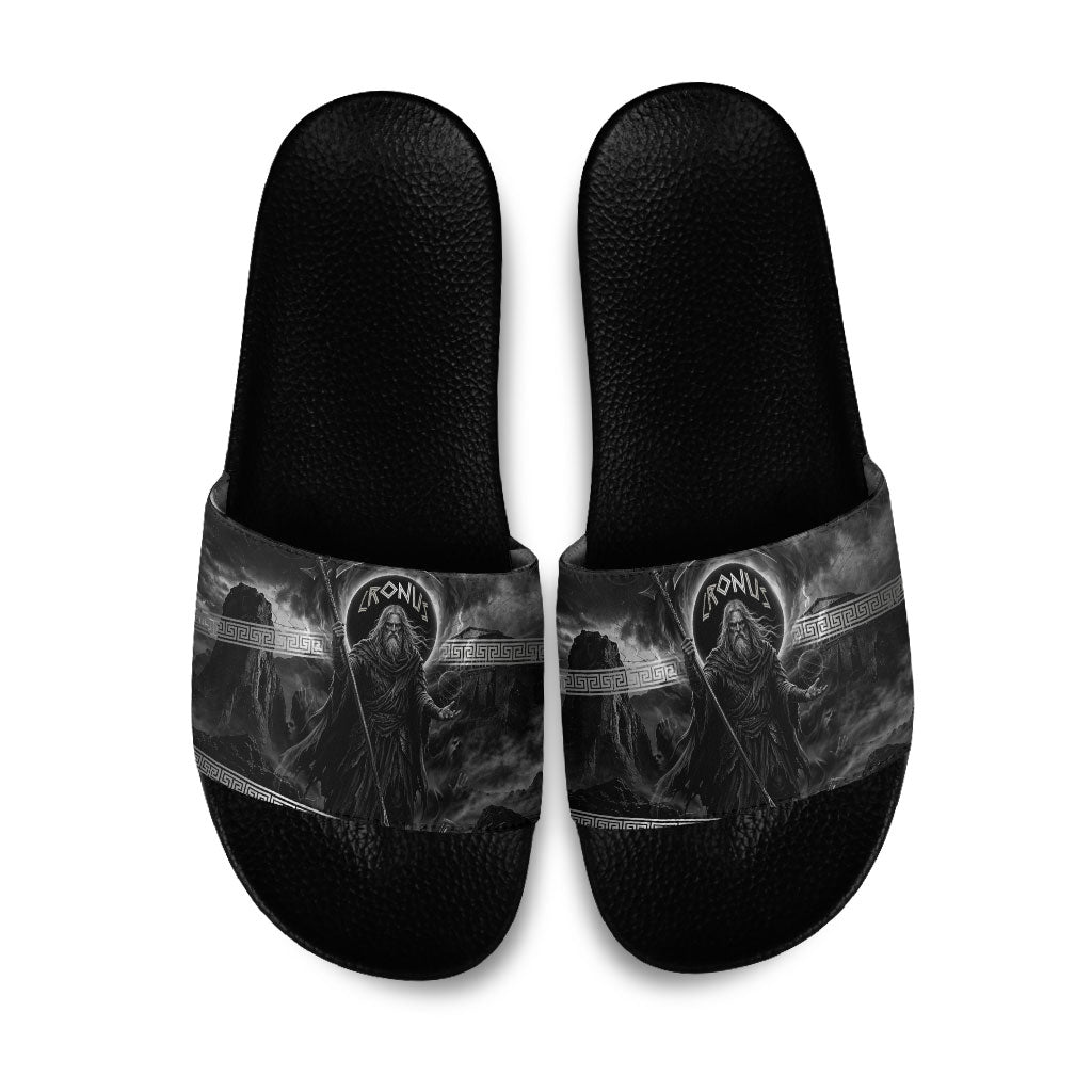 Cronus Father Of Gods Greek Slide Sandals Titan Leader Cronus Scythe Greek Key Art