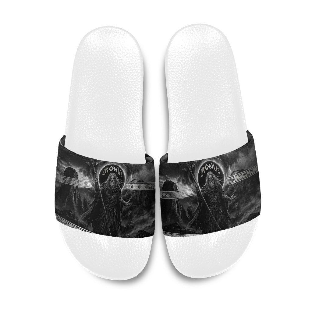 Cronus Father Of Gods Greek Slide Sandals Titan Leader Cronus Scythe Greek Key Art