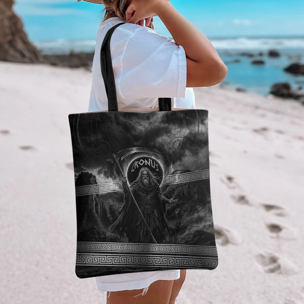 Cronus Father Of Gods Greek Tote Bag Titan Leader Cronus Scythe Greek Key Art