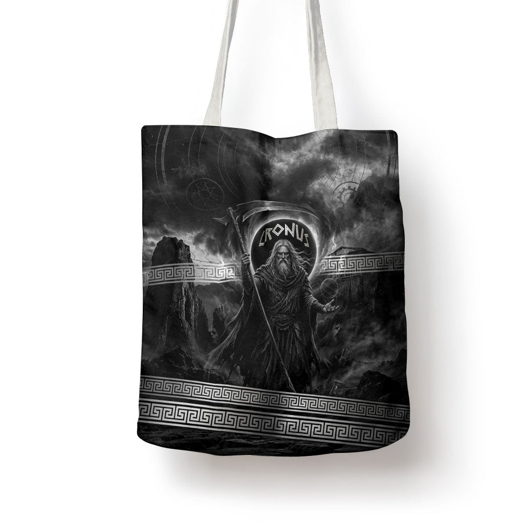 Cronus Father Of Gods Greek Tote Bag Titan Leader Cronus Scythe Greek Key Art