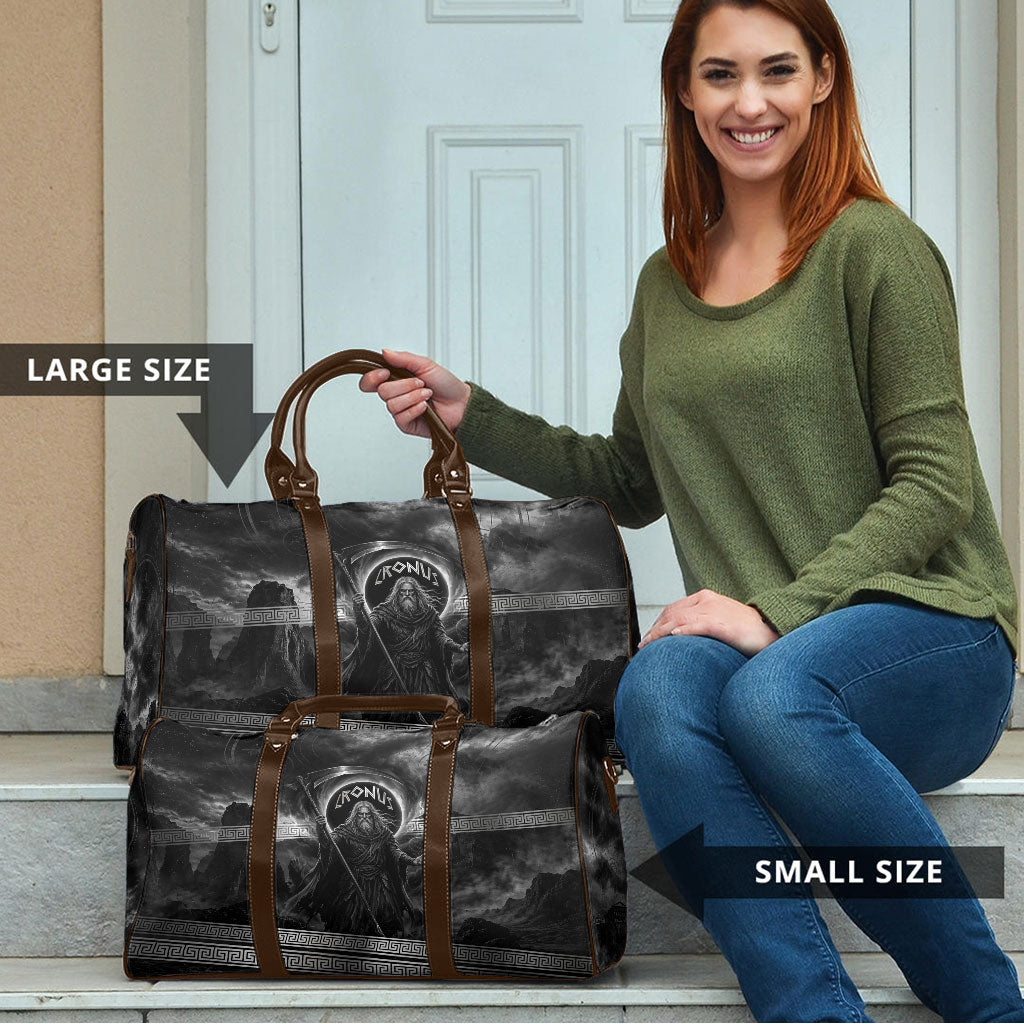 Cronus Father Of Gods Greek Travel Bag Titan Leader Cronus Scythe Greek Key Art